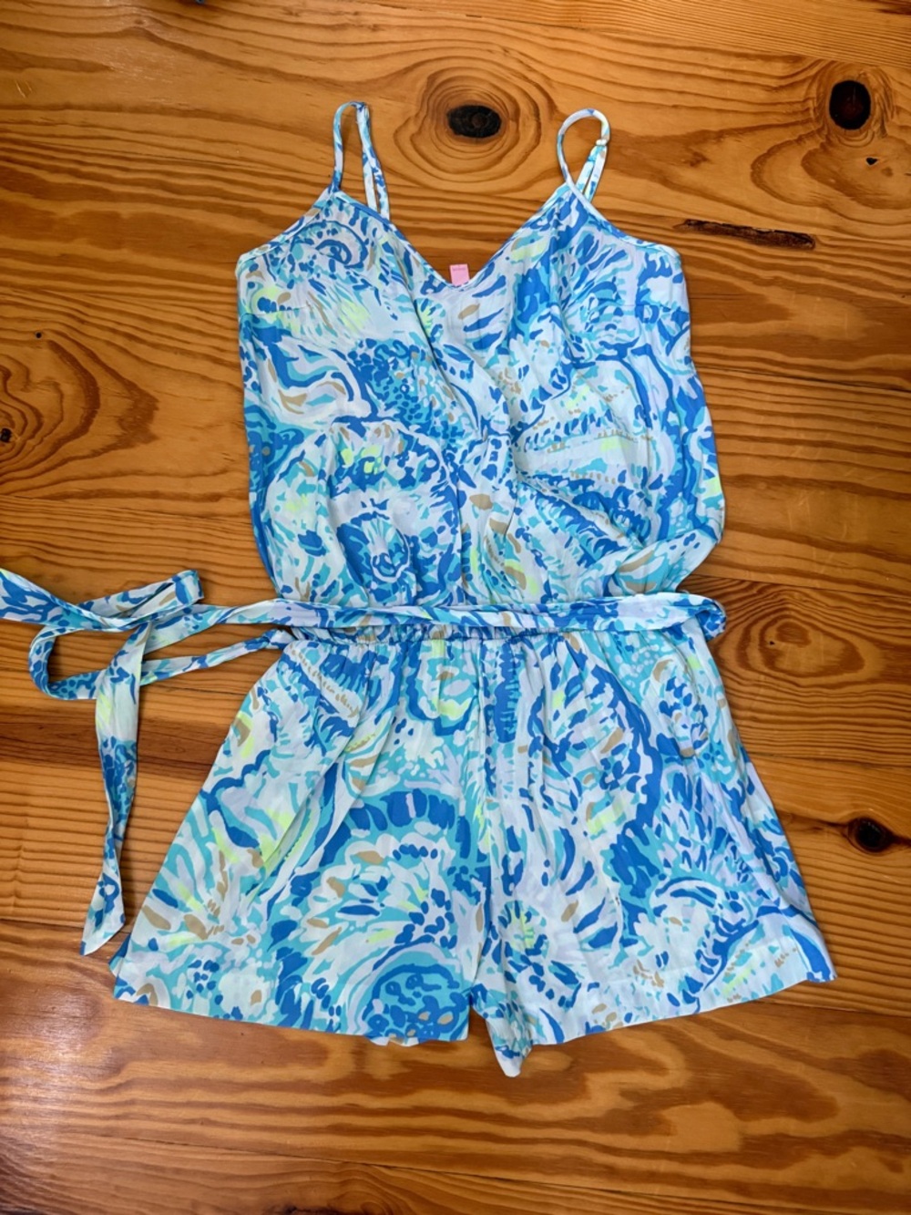 Lilly Pulitzer Blue Multicolor Sleeveless Tie-Waist Romper